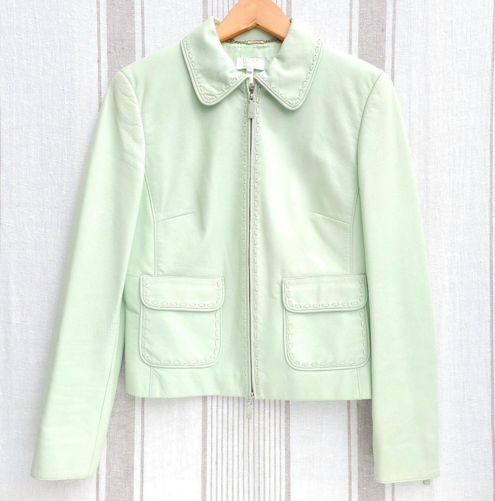 VTG 90s Escada Leather Lambskin Jacket Womens 38 Mint Green Pastel Pistachio